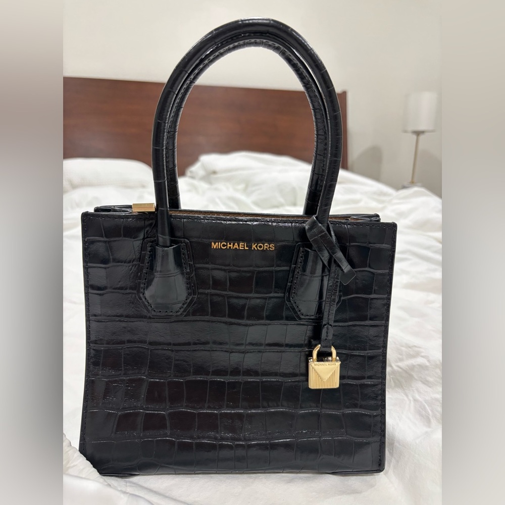 Michael Kors Black Croc-Embossed Satchel